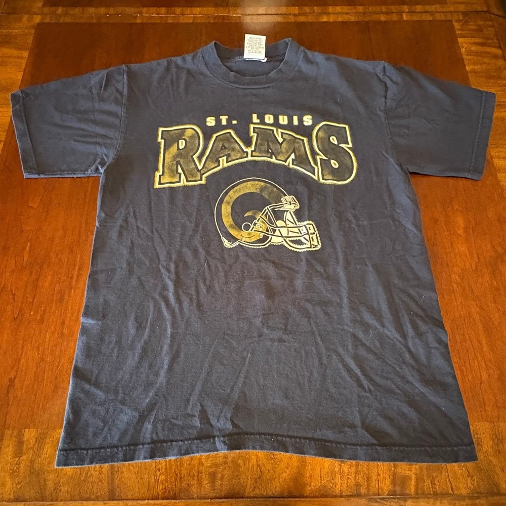 St. Louis Rams Vintage T-Shirt Dynasty Tag NFL Graphic Tee‎ Black Gold Size L